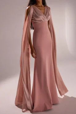 Aiman Silk Cape Long Dress In Blush