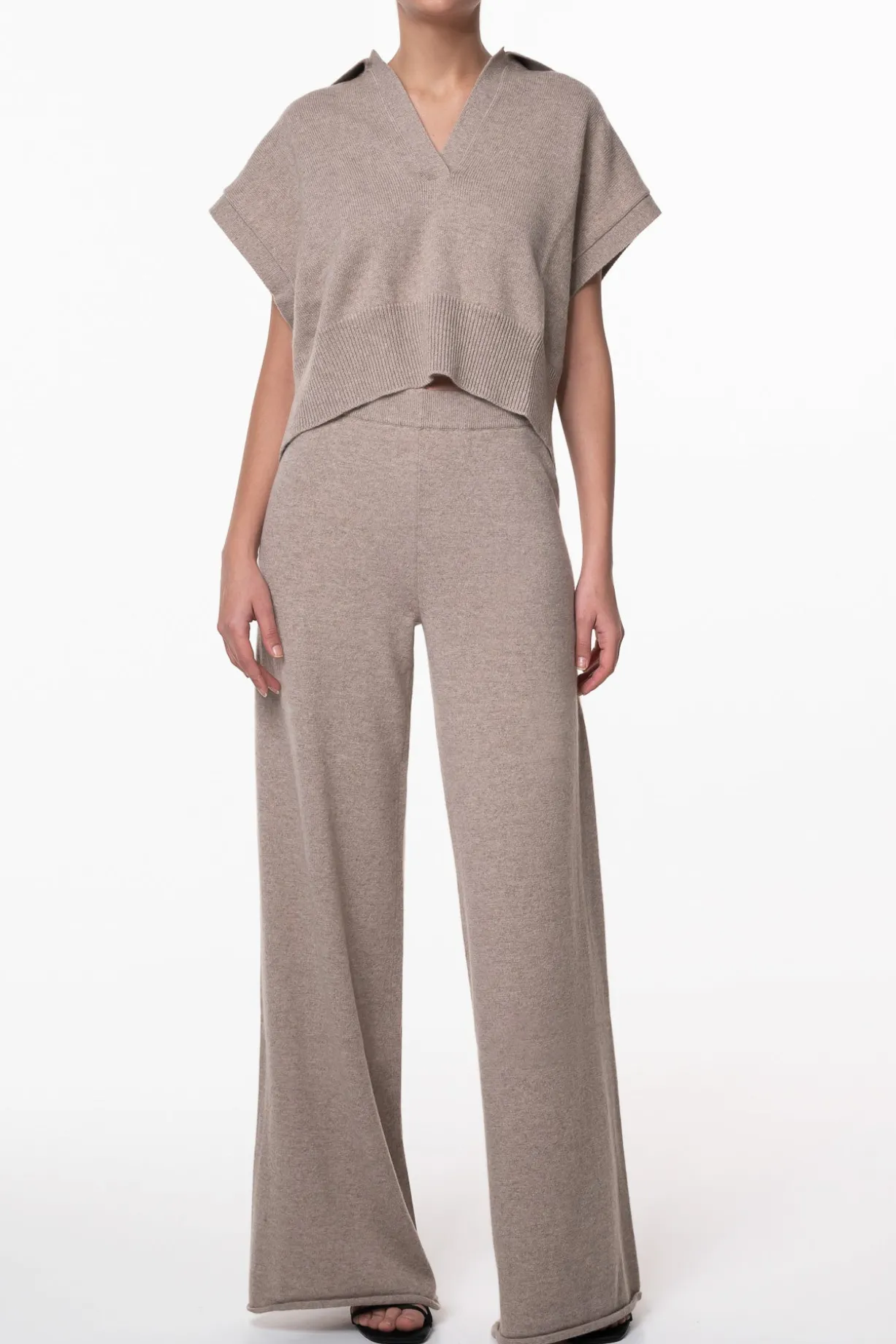 Akeem Cashmere Wide-Leg Pants In Sesame