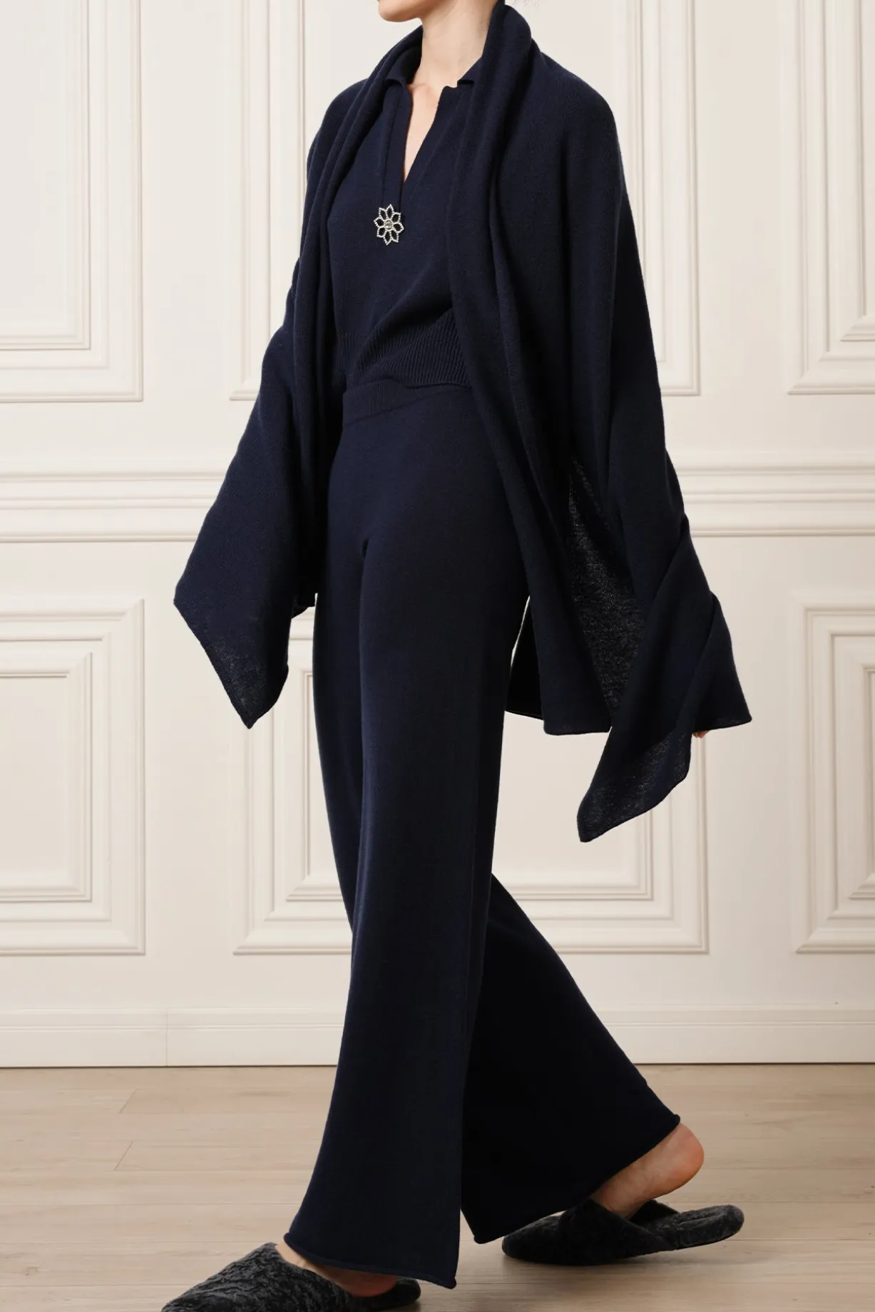 Akeem Cashmere Wide-Leg Pants In Neptune