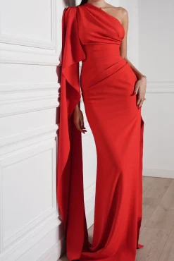 Alba Crepe Long Dress In Red