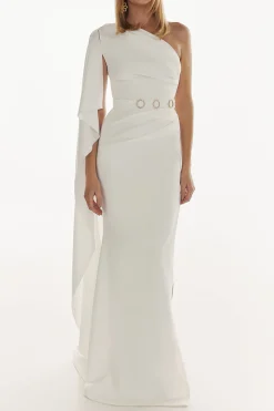 Alba Crepe Long Dress In Ivory