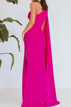 Alba Crepe Long In Dress In Hot-Pink
