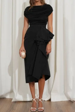 Allure Taffeta Midi Skirt In Black