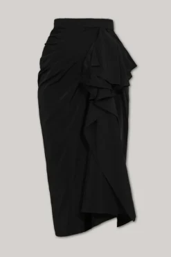 Allure Taffeta Midi Skirt In Black