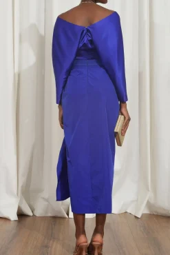 Allure Taffeta Midi Skirt In Royal-Blue