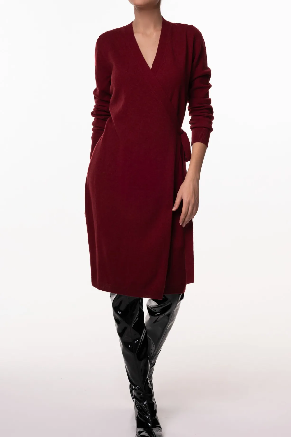 Amani V-Neck Wrap Midi Dress In Cuir De Russie