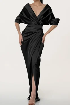 Angelina Satin Long Dress In Black
