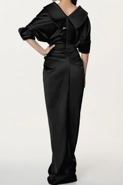 Angelina Satin Long Dress In Black