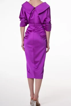 Angelina Satin Midi Dress in Violet