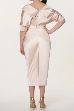 Angelina Satin Midi Dress in Powder