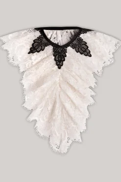 Anne Ruffled Cotton Lace Jabot In Ivory and Black