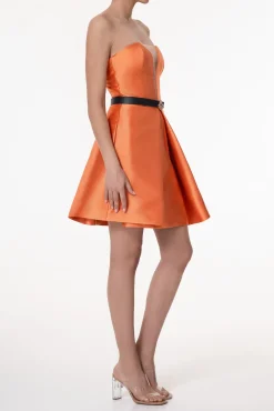 Aria Mikado Short Dress In Orange