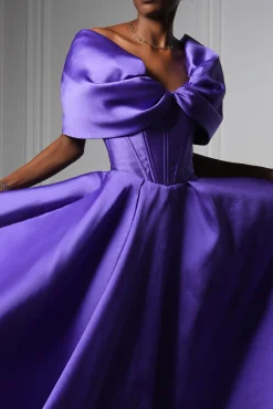 Arwa Mikado Long Dress In Electric-Purple
