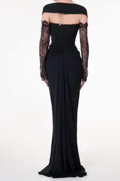 Athena Crepe Long Dress In Black