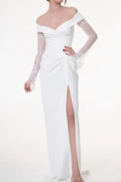 Athena Crepe Long Dress In Ivory