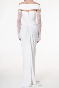 Athena Crepe Long Dress In Ivory