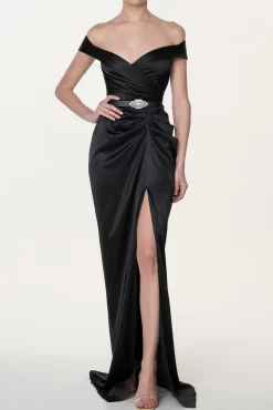 Athena Silk Long Dress In Black