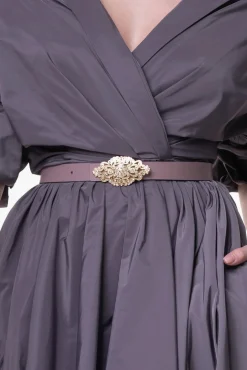 Baroque Aubergine Leather Waist Belt With Gold Buckle