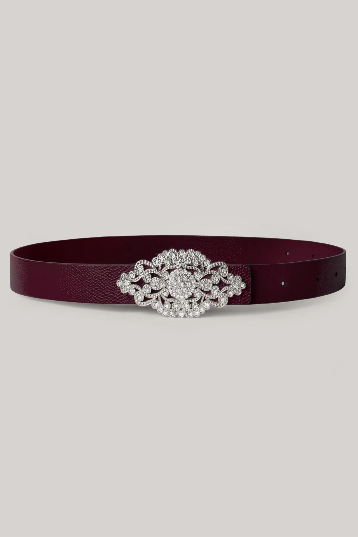 Baroque Burgundy Leather Waist Belt With Silver Buckle