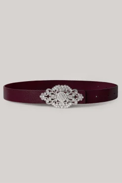Baroque Burgundy Leather Waist Belt With Silver Buckle