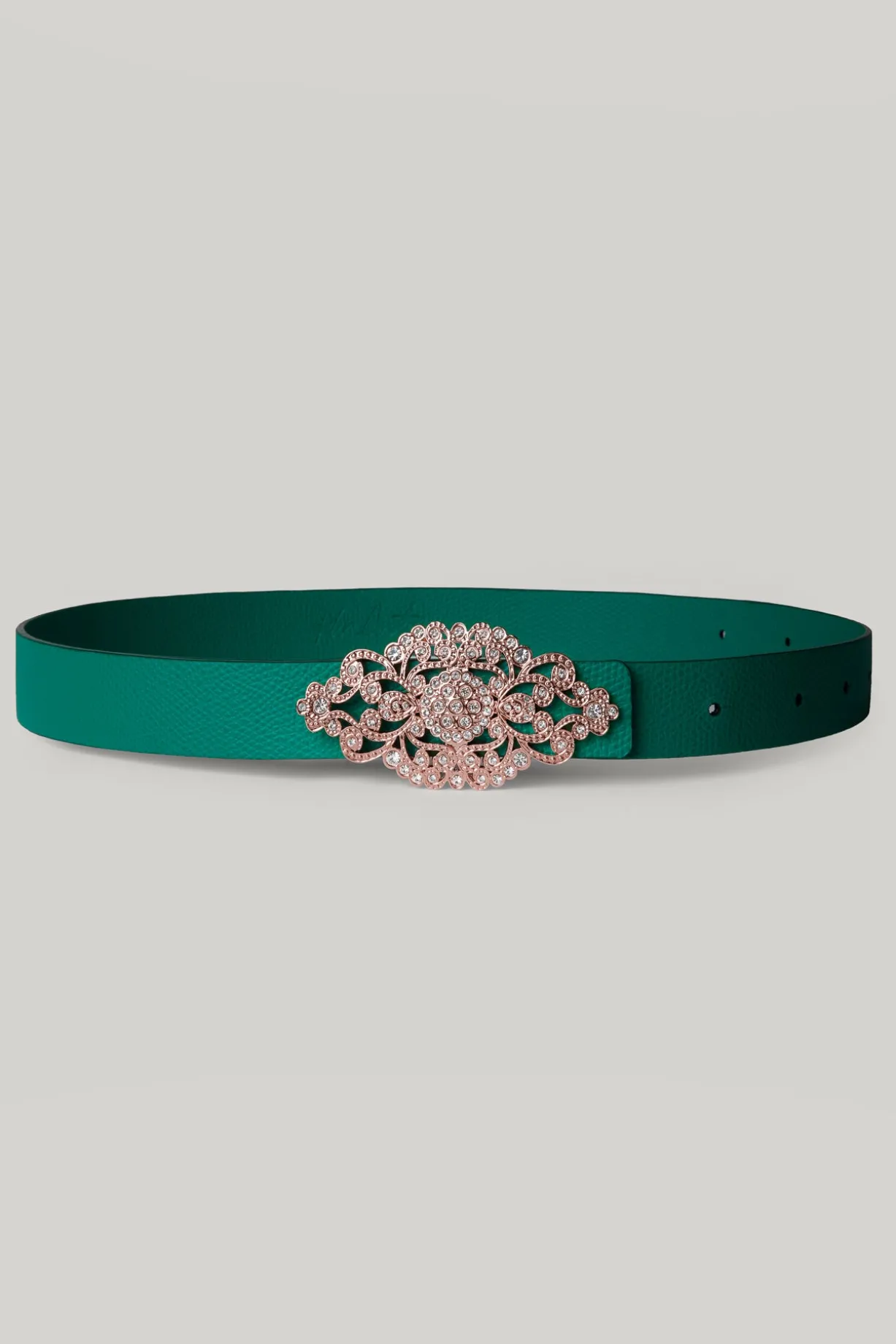 Baroque Emerald Leather Waist Belt With Rose-Gold Buckle