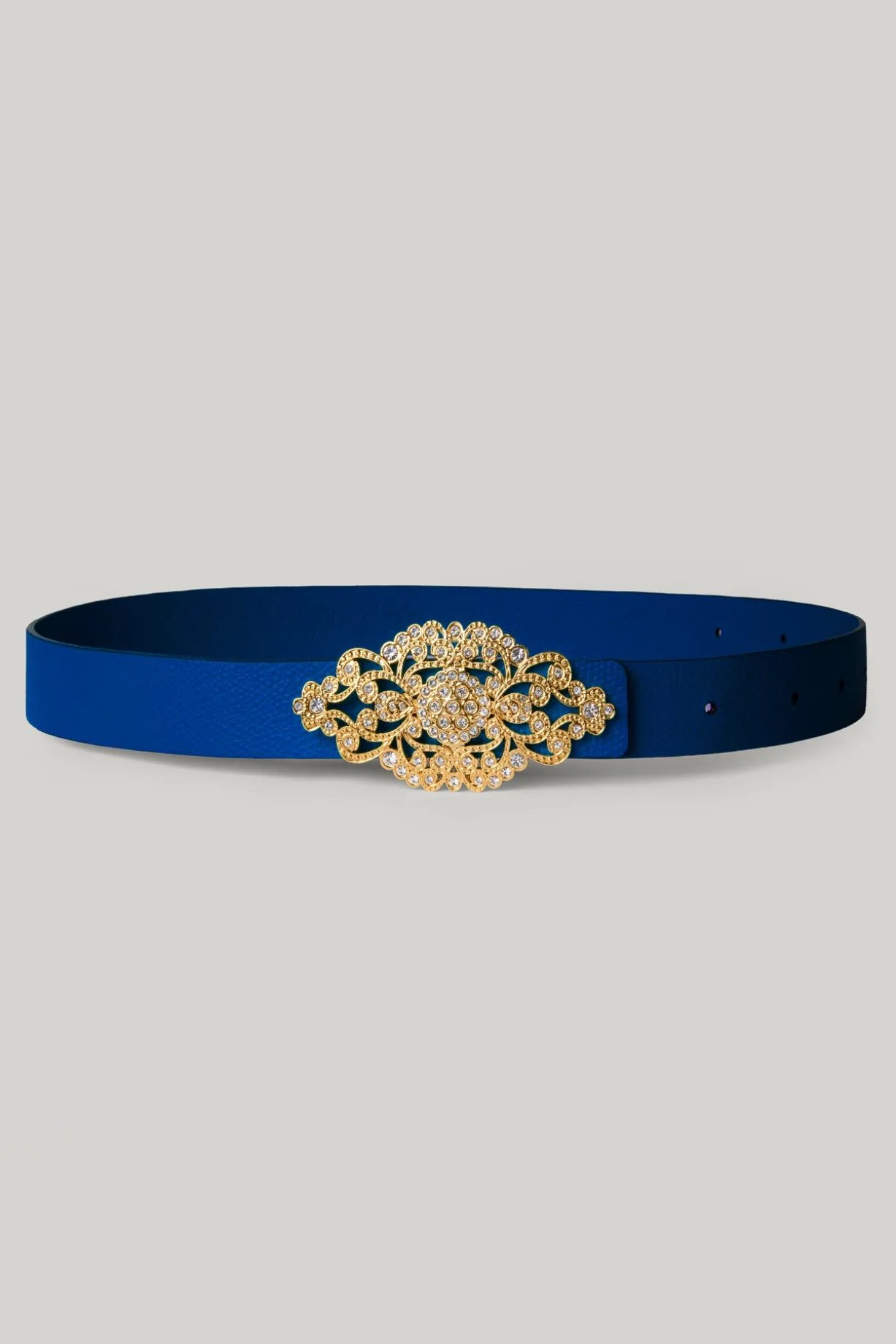 Baroque Sapphire Leather Waist Belt With Gold Buckle