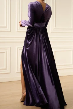 Basma Velvet Long Dress In Dusty-Purple