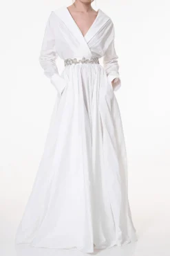 Carrie Taffeta Long Dress In Ivory