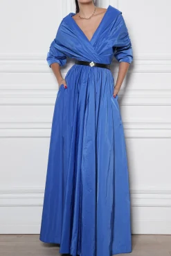Carrie Taffeta Long Dress In Celeste