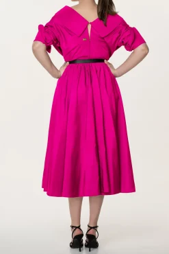 Carrie Taffeta Midi Dress in Fuchsia