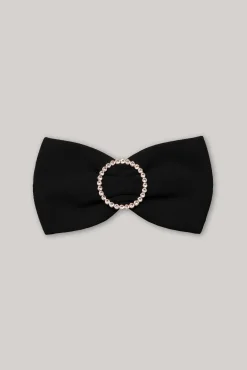 Crystals Black Crepe Bow Brooch