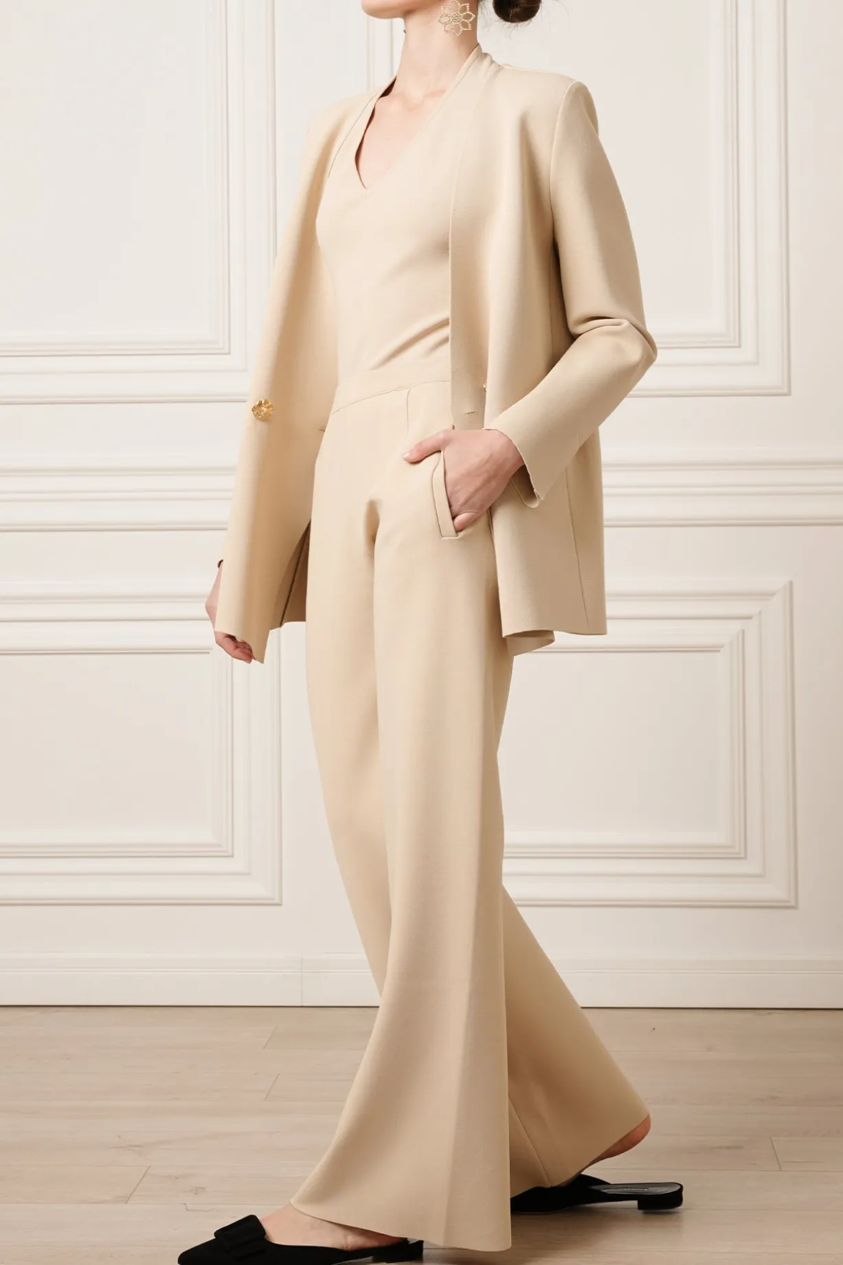 Dona Jersey Double-Breasted Jacket In Beige