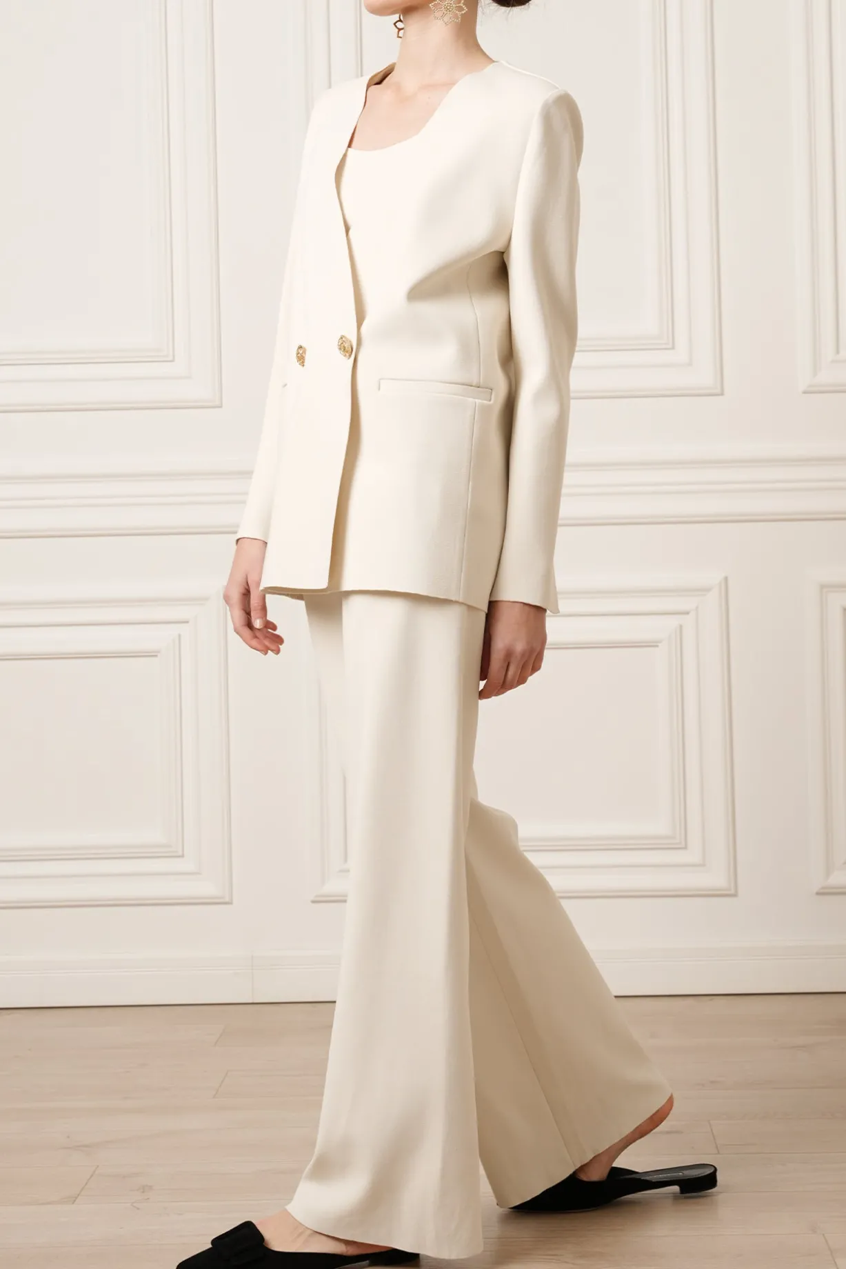 Dona Jersey Double-Breasted Jacket In Off-White