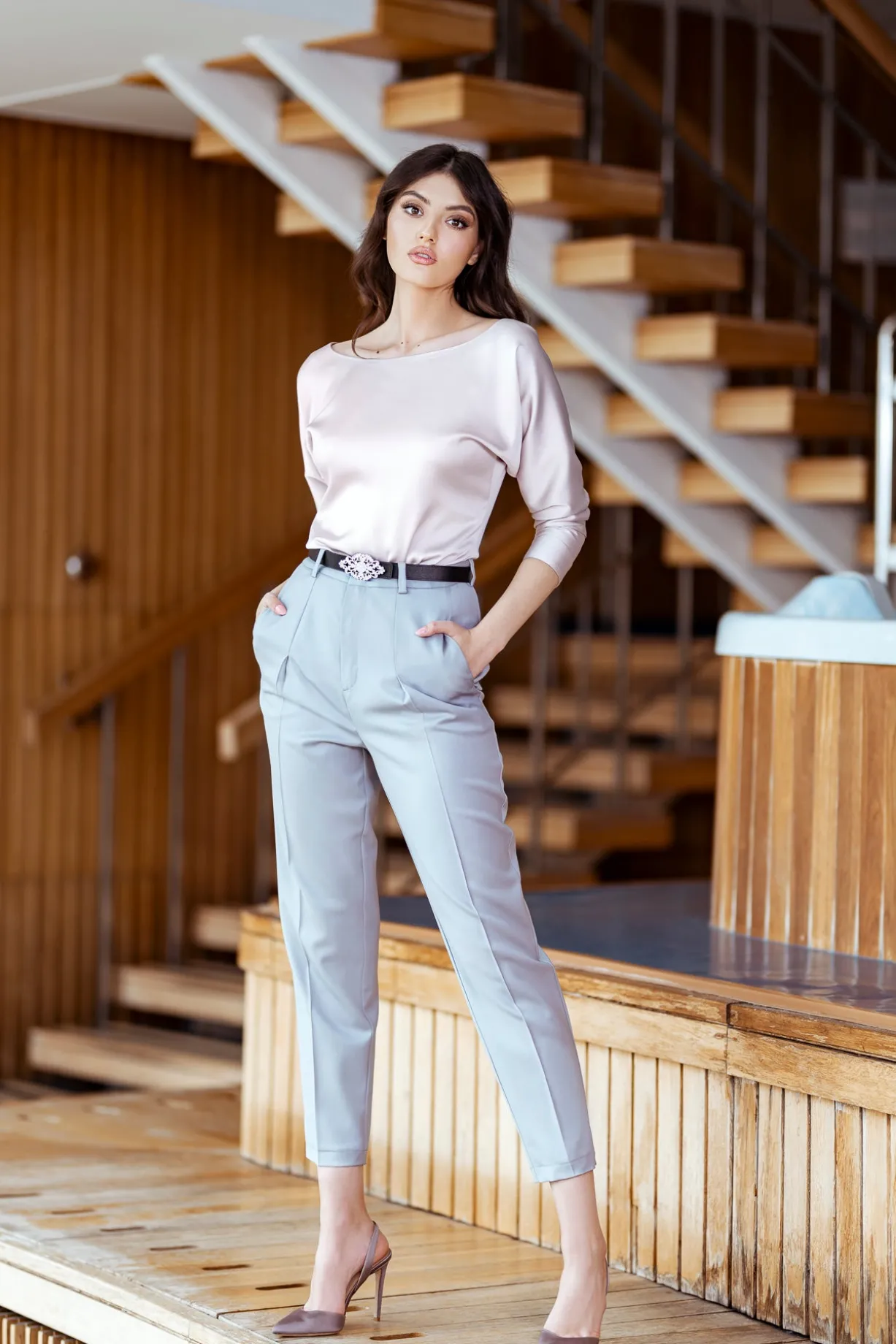 Elegant Satin Blouse In Cipria