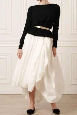 Elias Taffeta Midi Skirt In Off-White