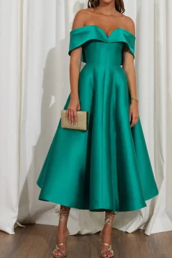 Ellie Mikado Midi Dress In Emerald