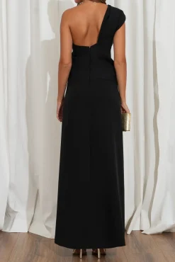 Evie Black Crepe Asymmetrical Dress