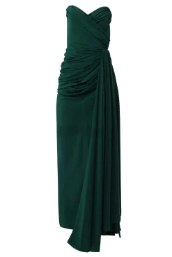 Gaia Silk Dress In Forest-Green