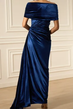 Gaia Velvet Long Dress In Midnight-Blue