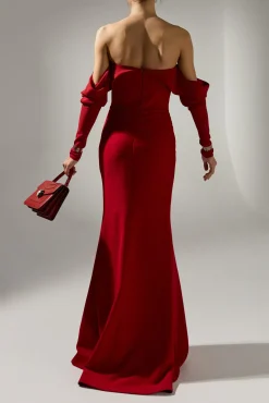 Hala Long Dress In Ruby-Red