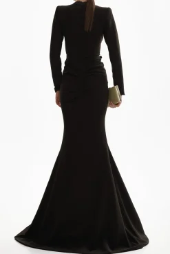 Huda Crepe Long Dress In Black