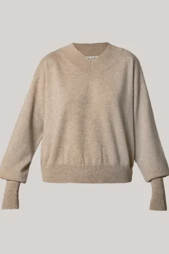 Huda V-Neck Cashmere Sweater In Sesame