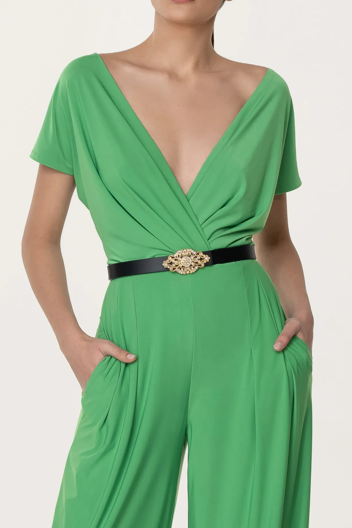 Joan Jersey Jumpsuit In Emerald