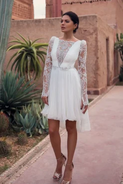 Joelle with Crystals Boho Short Dress In Ivory