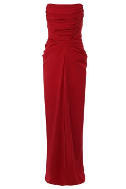 Kala Crepe Long Dress In Ruby-Red