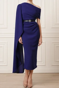Karen One-Shoulder Midi Dress In Royal Blue