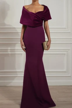 Kavya Crepe Velvet Gown In Dark-Purple