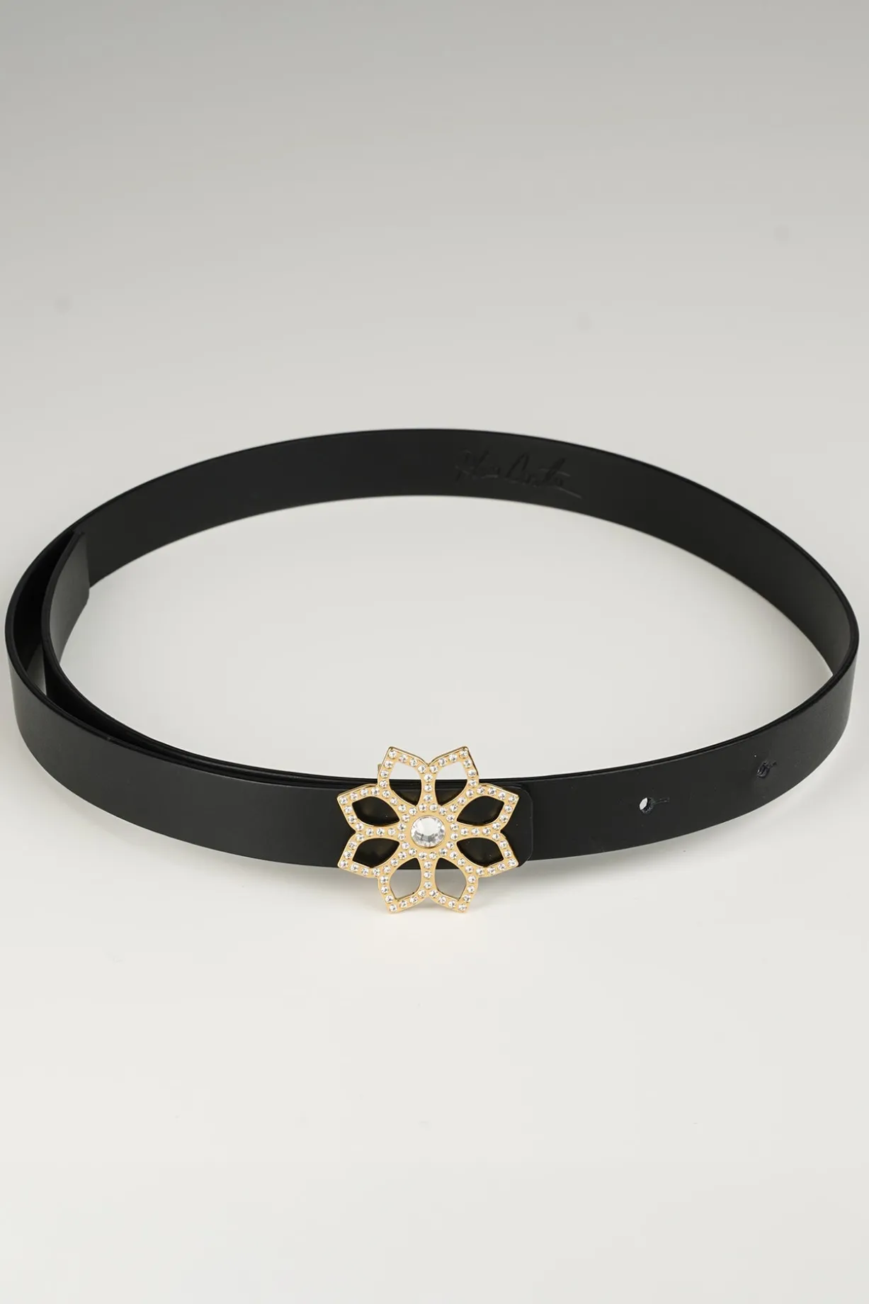 Lotus Leather Waist Belt In Matte Black With Gold Buckle