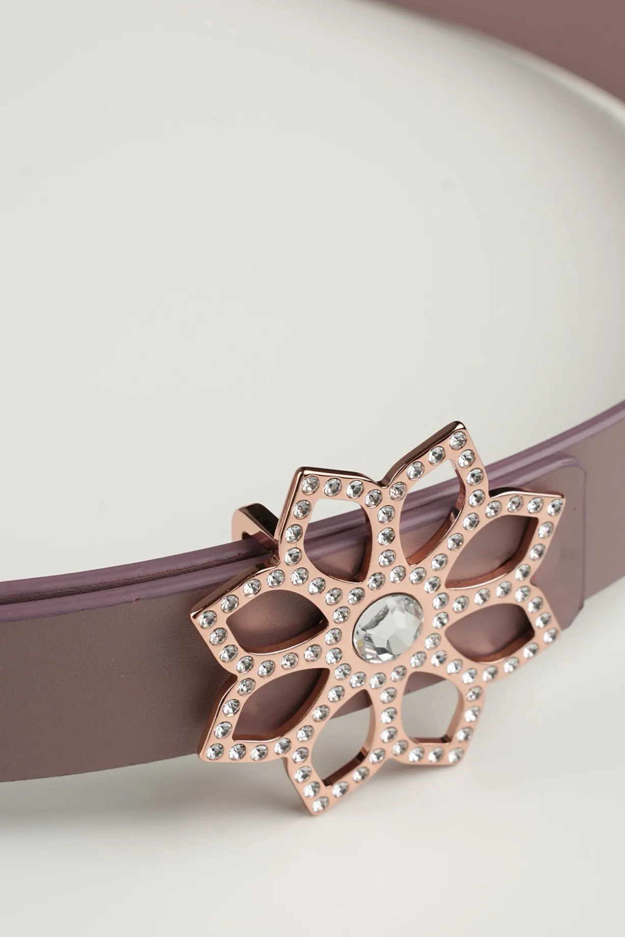 Lotus Leather Waist Belt In Aubergine With Rose-Gold Buckle