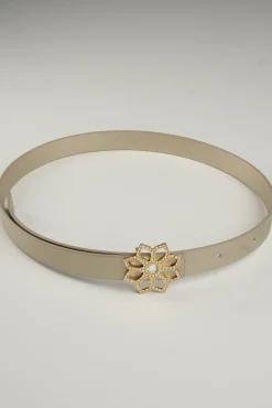 Lotus Leather Waist Belt In Gold With Gold Buckle